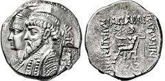 GRIECHISCHE MÜNZEN, ASIEN, ELYMAIS KAMNASKIRES III. U. ANZAZE. 82-72, Seleucia am Hedyphon.Tetradrachme. Drapierte Büsten des Herrscherpaares nach l. gestaffelt, dahinter Monogramm und Anker. Der Köni