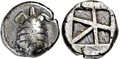 GRIECHISCHE MÜNZEN, GRIECHISCHES MUTTERLAND, AIGINA Stater. 456-404. Landschildkröte. Rs: Unregelmäßig geteiltes Quadratum incusum. SNG COP. 516 f. 11.35g, Schöne Tönung. Vs. hohes Relief. Rs. Kratzer
