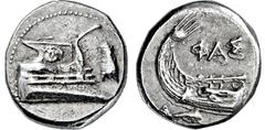 GRIECHISCHE MÜNZEN, ASIEN, LYKIEN, PHASELIS. Stater. Ca. 250-220. Prora r., im Aufbau frontales Gorgoneion. Beizeichen Zickade. Rs: Schiffsheck l., darunter Delphin. Heipp-Tamer -.10.27g, Schöne Tönun