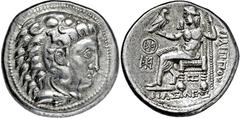 KELTEN, DONAUKELTEN, IMIT. D. TETRADR. PHILIPPOS III. Tetradrachme. Herakleskopf mit Löwenfell r. Rs: Zeus thront l. mit Adler und Langzepter. Monogramme. OTA 579, 6 f. var. Lukanc Taf. 7,1. 17.37g, H