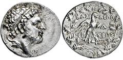 GRIECHISCHE MÜNZEN, GRIECHISCHES MUTTERLAND, KÖNIGREICH MAKEDONIEN PERSEUS. 179-168, Tetradrachme. Kopf mit Diadem r. Rs: Adler r. auf Blitz. 3 Monogramme. Alles in Eichenkranz. Beizeichen Pflug. SNG 