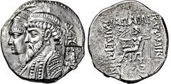 GRIECHISCHE MÜNZEN, ASIEN, ELYMAIS KAMNASKIRES III. U. ANZAZE. 82-72, Seleucia am Hedyphon.Tetradrachme. Drapierte Büsten des Herrscherpaares nach l. gestaffelt, dahinter Monogramm und Anker. Der Köni