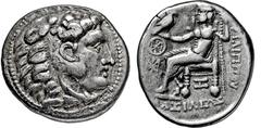 KELTEN, DONAUKELTEN, IMIT. D. TETRADR. PHILIPPOS III. Tetradrachme. Herakleskopf mit Löwenfell r. Rs: Zeus thront l. mit Adler und Langzepter. Monogramme. OTA 579, 6f. var. Lukanc Taf. 7,1f. 16.42g, S
