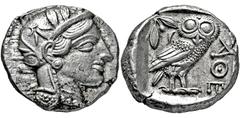 GRIECHISCHE MÜNZEN GRIECHISCHE MÜNZEN, GRIECHISCHES MUTTERLAND, ATTIKA, ATHEN. Tetradrachme. 479-404. Behelmter Athenakopf r. Rs: Eule r., dahinter Olivenzweig und Mondsichel. SNG COP. 32 ff. Svoronos