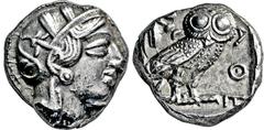 GRIECHISCHE MÜNZEN GRIECHISCHE MÜNZEN, GRIECHISCHES MUTTERLAND, ATTIKA, ATHEN. Tetradrachme. 479-404. Behelmter Athenakopf r. Rs: Eule r., dahinter Olivenzweig und Mondsichel. SNG COP. 32 ff. Svoronos