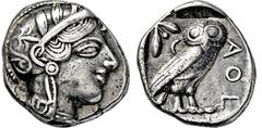 GRIECHISCHE MÜNZEN GRIECHISCHE MÜNZEN, GRIECHISCHES MUTTERLAND, ATTIKA, ATHEN. Tetradrachme. 479-404. Behelmter Athenakopf r. Rs: Eule r., dahinter Olivenzweig und Mondsichel. SNG COP. 32 ff. Svoronos