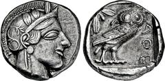 GRIECHISCHE MÜNZEN GRIECHISCHE MÜNZEN, GRIECHISCHES MUTTERLAND, ATTIKA, ATHEN. Tetradrachme. 479-404. Behelmter Athenakopf r. Rs: Eule r., dahinter Olivenzweig und Mondsichel. SNG COP. 32 ff. Svoronos