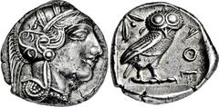 GRIECHISCHE MÜNZEN GRIECHISCHE MÜNZEN, GRIECHISCHES MUTTERLAND, ATTIKA, ATHEN. Tetradrachme. 479-404. Behelmter Athenakopf r. Rs: Eule r., dahinter Olivenzweig und Mondsichel. SNG COP. 32 ff. Svoronos