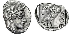 GRIECHISCHE MÜNZEN GRIECHISCHE MÜNZEN, GRIECHISCHES MUTTERLAND, ATTIKA, ATHEN. Tetradrachme. 479-404. Behelmter Athenakopf r. Rs: Eule r., dahinter Olivenzweig und Mondsichel. SNG COP. 32 ff. Svoronos