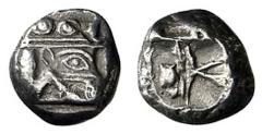 Griechische Münzen Asien Lykien PHASELIS. Stater Ca. 520-480. Prora in Form eines Eberkopfes r., darüber Schilde. Rs: Quadratum incusum mit unregelmäßiger Binnenzeichnung. SNG COP. -. SNG v. A 4390 va