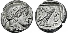 GRIECHISCHE MÜNZEN GRIECHISCHE MÜNZEN, GRIECHISCHES MUTTERLAND, ATTIKA, ATHEN. Tetradrachme. 479-404. Behelmter Athenakopf r. Rs: Eule r., dahinter Olivenzweig und Mondsichel. SNG COP. 32 ff. Svoronos
