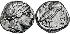 GRIECHISCHE MÜNZEN GRIECHISCHE MÜNZEN, GRIECHISCHES MUTTERLAND, ATTIKA, ATHEN. Tetradrachme. 479-404. Behelmter Athenakopf r. Rs: Eule r., dahinter Olivenzweig und Mondsichel. SNG COP. 32 ff. Svoronos