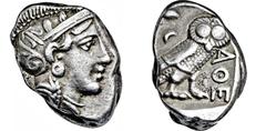 GRIECHISCHE MÜNZEN GRIECHISCHE MÜNZEN, GRIECHISCHES MUTTERLAND, ATTIKA, ATHEN. Tetradrachme. 393-295. Behelmter Athenakopf r. Rs: Eule r., dahinter Olivenzweig und Mondsichel. SNG COP. 63 ff. Svoronos
