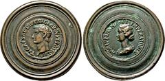 World Coins ITALIEN Große Bronzegußmedaille o.J. (unsigniert). Belorbeerte Büste des Kaisers {\i Tiberius } l. Rs: Büste der {\i Agrippina} l. Beiderseits in Perlkreis und breitem profiliertem Rand. M