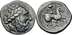 KELTEN KELTEN, DONAUKELTEN, IMIT. D. TETRAD. PHILIPPOS II. Tetradrachme. Typ mit Audoleonmonogramm. Stilisierter belorbeerter Zeuskopf r. Rs: Stilisierter Reiter r., darunter Audoleonmonogramm. OTA -,