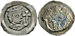 Medieval Coins Römisch-Deutsches Reich, FRANKEN UND DAS EGERLAND, NÜRNBERG,KÖNIGLICHE MÜNZSTÄTTE Friedrich II. 1215-1250, Pfennig o.J. (ca.1245-1250). Gekrönte Königsbüste r. mit Kreuz/Zwei Löwen über