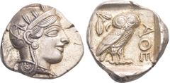 GRIECHISCHE MÜNZEN GRIECHISCHE MÜNZEN, GRIECHISCHES MUTTERLAND, ATTIKA, ATHEN. Tetradrachme. 479-404. Behelmter Athenakopf r. Rs: Eule r., dahinter Olivenzweig und Mondsichel. SNG COP. 32 ff. Svoronos