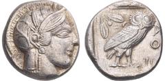 GRIECHISCHE MÜNZEN GRIECHISCHE MÜNZEN, GRIECHISCHES MUTTERLAND, ATTIKA, ATHEN. Tetradrachme. 479-404. Behelmter Athenakopf r. Rs: Eule r., dahinter Olivenzweig und Mondsichel. SNG COP. 32 ff. Svoronos