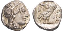 GRIECHISCHE MÜNZEN GRIECHISCHE MÜNZEN, GRIECHISCHES MUTTERLAND, ATTIKA, ATHEN. Tetradrachme. 479-404. Behelmter Athenakopf r. Rs: Eule r., dahinter Olivenzweig und Mondsichel. SNG COP. 32 ff. Svoronos