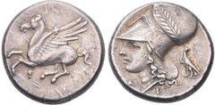 GRIECHISCHE MÜNZEN GRIECHISCHE MÜNZEN, GRIECHISCHES MUTTERLAND, KORINTH UND SEINE KOLONIEN, KORINTH. Stater. 4. Jh. v. Chr. Pegasos l. Rs: Athenakopf mit korinthischem Helm l. Beizeichen Adler l. mit 