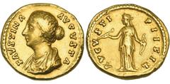 RÖMISCHE MÜNZEN RÖMISCHE MÜNZEN, RÖMISCHES KAISERREICH FAUSTINA MINOR. GEMAHLIN D. M. AURELIUS 161-, Aureus. FAVSTINA AVGVSTA Drapierte Büste l. Rs: AVGVSTI PII FIL Diana steht l. mit Bogen, prüft ein