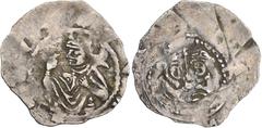 Medieval Coins Römisch-Deutsches Reich, HERZOGTUM BAYERN, REGENSBURG, BISCHÖFLICHE MÜNZSTÄTTE Konrad I. 1126-1132, Pfennig o.J. (um 1120/30). Brustbild eines Geistlichen (St.Peter ?) von vorn. Rs: Geb