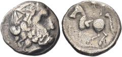 KELTEN KELTEN, DONAUKELTEN, IMITION DER TETRADRACHMEN PHILIPPOS II. Tetradrachme. Zeuskopf r. Rs: Reiter l. 11.08g, Etwas untergewichtig. s-ss Ex Hirsch 125, 1981, Los Nr. 3013.
