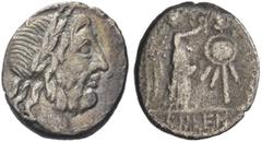 RÖMISCHE REPUBLIK RÖMISCHE REPUBLIK, CORNELIA Quinar. 88 v. Chr. Belorbeerter Jupiterkopf r. Rs: Victoria r. bekränzt Tropaeum (Cn. Cornelius Lentulus). Syd. 703. RRC 345, 2. Babelon 51. 1.61g, Schöne