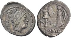 RÖMISCHE REPUBLIK RÖMISCHE REPUBLIK, EGNATULEIA Quinar. 97 v. Chr. Belorbeerter Apollokopf r. Rs: Victoria l. beschreibt Schild an Tropaeum mit gallischen Waffen, am Boden Carnyx (C. Egnatuleius). Syd