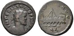 RÖMISCHE MÜNZEN, RÖMISCHES KAISERREICH ALLECTUS. 293-296, Londinium.AE-Quinar. Gepanzerte Büste mit Strahlenkrone r. Rs: Schiff l. unter Segeln und mit Ruderern, darunter Wellen. C. 81. R.I.C. 55. Dun