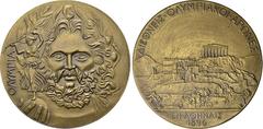 World Coins GRIECHENLAND Georgios I. 1863-1913, Große Bronzemedaille o.J. (Nachprägung um 1970; nach Chaplain) auf die I. Olympischen Spiele der Neuzeit in Athen. Büste des Zeus von vorn mit kleiner N