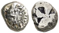 GRIECHISCHE MÜNZEN, GRIECHISCHES MUTTERLAND, AIGINA Stater. 650-550. Seeschildkröte. Zahlreiche Punzen. Rs: 3 dreieckige Incusa. SNG COP. 503 vgl. SNG Delepierre 1607 vgl. 11.94g, Länglicher Schrötlin