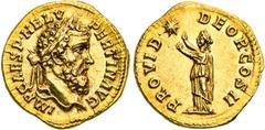 RÖMISCHE MÜNZEN, RÖMISCHES KAISERREICH PERTINAX. 193-, Aureus. 193. IMP CAES P HELV PERTIN AVG Belorbeerter Kopf r. Rs: PROVID DEOR COS II Providentia steht l., hebt beide Arme zu einem Stern. C. 39. 