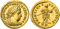 TREVERI, RÖMISCHES KAISERREICH CONSTANTINUS I. MAGNUS. 307-337, Treveri. 1. Officina.Gold zu 1 1/2 Scripula. Ca. 309. IMP CONSTANTINVS P F AVG Belorbeerte und gepanzerte Büste r. Rs: PRINCIPI IVVENTVT