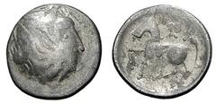 Kelten Donaukelten IMIT. D. TETRAD. PHILIPPOS II. Tetradrachme. Typ "Sattelkopfpferd". Barbarisierter Zeuskopf r. Rs: Pferd l., Reiter angedeutet. OTA 303,6. Slg. Schörghuber 654 f. 6,85g. fast ss Est