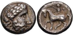 KELTEN, DONAUKELTEN, IMIT. D. TETRAD. PHILIPPOS II. Tetradrachme. Typ mit Wulstlorbeer. Stilisierter belorbeerter Kopf r. Rs: Stilisierter Reiter l., dahinter Kugel. OTA 62. Kostial 385 f. 13.39g, Sch