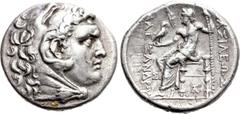 Greek Coins KINGS OF MACEDON. Alexander III 'the Great' (336-323 BC). Tetradrachm. Sinope. Obv: Head of Herakles right, wearing lion skin. Rev: ΒΑΣΙΛΕΩΣ / AΛΕΞΑΝΔΡΟΥ. Zeus seated left on throne, holdi