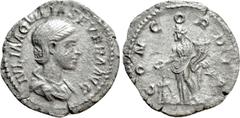 Roman Imperial Coins AQUILIA SEVERA (Augusta, 220-221 & 221-222). Denarius. Rome. Obv: IVLIA AQVILIA SEVERA AVG. Draped bust right. Rev: CONCORDIA. Concordia standing left, holding double cornucopia a