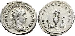 Roman Imperial Coins HERENNIUS ETRUSCUS (Caesar, 249-251). Antoninianus. Rome. Obv: Q HER ETR MES DECIVS NOB C. Radiate and draped bust right. Rev: PIETAS AVGVSTORVM. Emblems of the pontificate: asper
