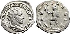 Roman Imperial Coins AEMILIAN (253). Antoninianus. Rome. Obv: IMP AEMILIANVS PIVS FEL AVG. Radiate, draped and cuirassed bust right. Rev: MARTI PACIF. Mars advancing left, holding branch, shield and s