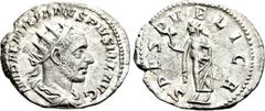 Roman Imperial Coins AEMILIAN (253). Antoninianus. Rome. Obv: IMP AEMILIANVS PIVS FEL AVG. Radiate, draped and cuirassed bust right. Rev: SPES PVBLICA. Spes advancing left, holding flower and raising 