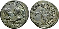 Roman Provincial Coins THRACE. Anchialus. Gordian III, with Tranquillina (238-244). Ae. Obv: AVT K M ANT ΓOPΔIANOC AVΓ CEB / TPANKVΛΛINA. Draped busts of Gordian, laureate and cuirassed, and Tranquill