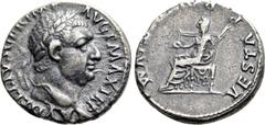 Roman Imperial Coins VITELLIUS (69). Denarius. Lugdunum. Obv: A VITELLIVS GER IMP AVG P MAX TR P. Laureate head right, with globus at point of neck. Rev: VESTA P R QVIRITIVM. Vesta, veiled, seated lef