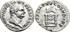 Roman Imperial Coins TITUS (79-81). Denarius. Rome. Obv: IMP TITVS CAES VESPASIAN AVG P M. Laureate head right. Rev: TR P IX IMP XV COS VIII P P. Draped semicircular pulvinar, decorated with three cre