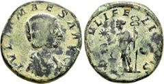 Roman Imperial Coins JULIA MAESA (Augusta, 218-224/5). Sestertius. Rome. Obv: IVLIA MAESA AVG. Draped bust right. Rev: SAECVLI FELICITAS / S - C. Felicitas standing left, holding caduceus and sacrific
