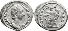 Roman Imperial Coins ORBIANA (Augusta, 225-227). Denarius. Rome. Obv: SALL BARBIA ORBIANA AVG. Draped bust right, wearing stephane. Rev: CONCORDIA AVGG. Concordia seated left on throne, holding patera