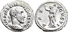 Roman Imperial Coins MAXIMINUS THRAX (235-238). Denarius. Rome. Obv: IMP MAXIMINVS PIVS AVG. Laureate, draped and cuirassed bust right. Rev: PAX AVGVSTI. Pax standing left, holding branch and sceptre.