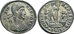 Roman Imperial Coins CONSTANS (337-350). Ae. Siscia. Obv: D N CONSTANS P F AVG. Diademed, draped and cuirassed bust right; A to left. Rev: FEL TEMP REPARATIO / A / •Δ SIS•. Constans standing left on g