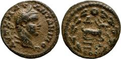 Roman Provincial Coins CILICIA. Aegae. Elagabalus (218-222). Ae. Dated 264 (AD 218). Obv: ΑΥΤ Κ Μ ΑΥ ΑΝΤΩΝΙΝΟϹ. Laureate head right. Rev: ΔΞϹ (date). Goat leaping right within laurel-wreath. RPC VI on
