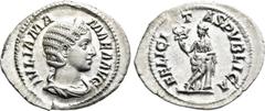 Roman Imperial Coins JULIA MAMAEA (Augusta, 222-235). Denarius. Rome. Obv: IVLIA MAMAEA AVG. Draped bust right, wearing stephane. Rev: FELICITAS PVBLICA. Felicitas standing facing, head left, holding 
